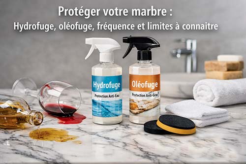 Protéger un marbre au quotidien : hydrofuge, oléofuge