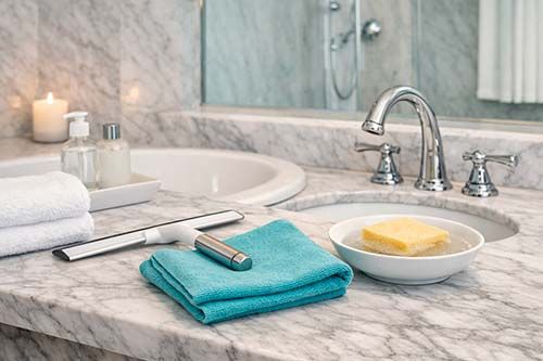 Marbre de salle de bain : prévenir le calcaire sans anticalcaire